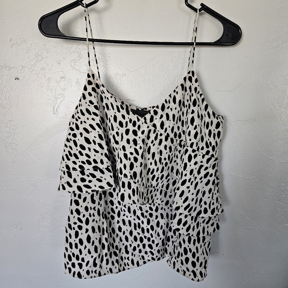 J.Crew Women's 4 100% Silk Stylish Black White Polka Dot Tank Top Ruffle Blouse - Picture 1 of 7